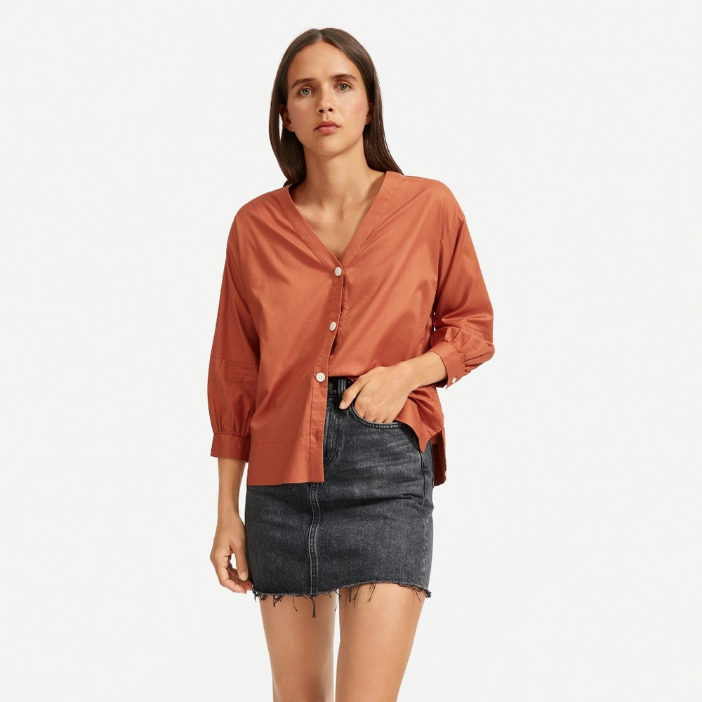 Everlane The Silky Cotton Lantern Top Terracotta